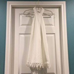 High Neck Open Back White Shift Dress